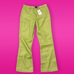 NWT Cider Neon Vibrant Green Metallic Glitter 70s style disco Pants